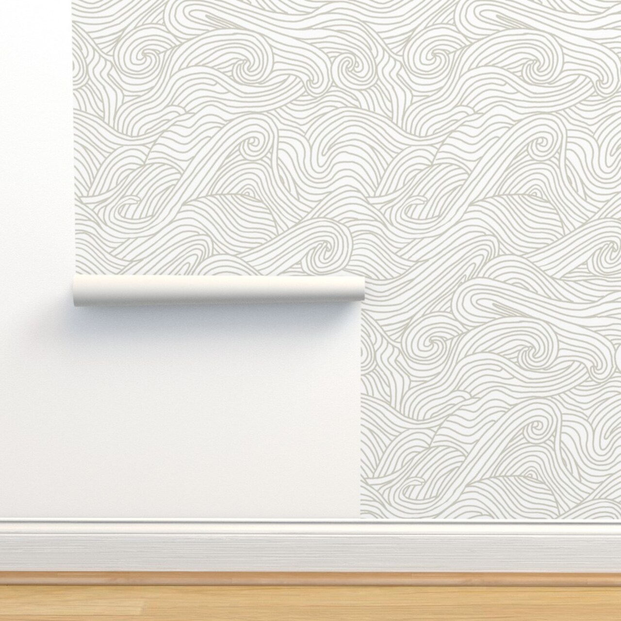 Neutral Gray Ocean Waves White Clouds Abstract Doodle Swirl Custom Removable Wallpaper by Spoonflower Peel & Stick Wallpaper 2FT Wide